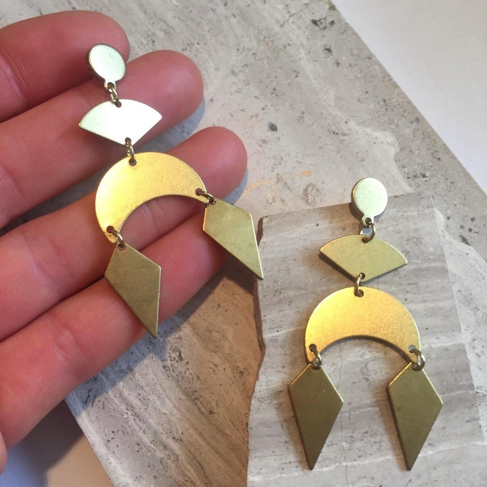 Brass Crescent Goddess Post Earrings - Picture 3 of 3